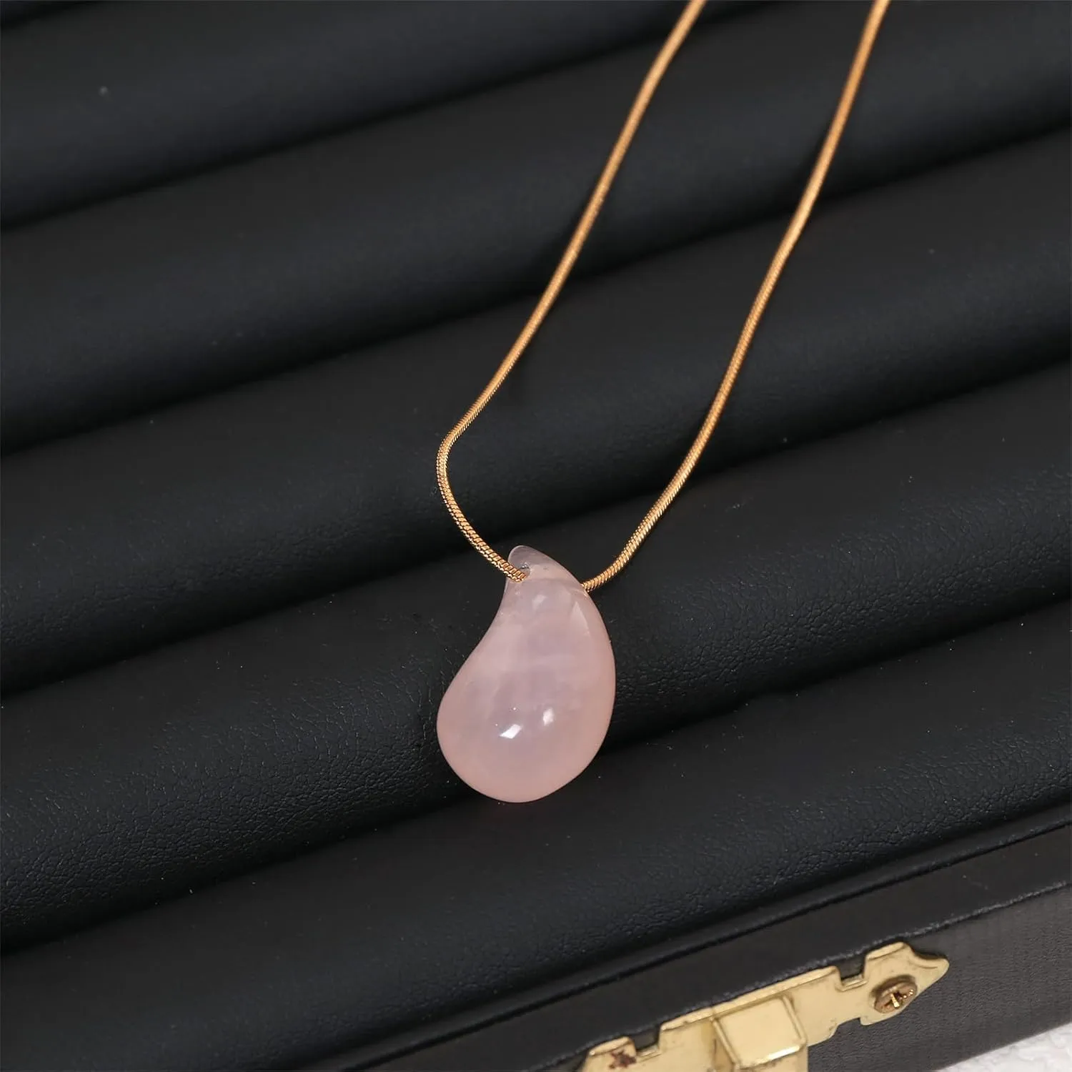 Natural Gemstone Teardrop Necklace Pendant for Women 18K Real Gold Plated Stone Chain Necklace Healing Turquoise/Pink Crystal/Lapis Lauzli/Green Aventurine Jewelry Gift for Wife Girlfriend