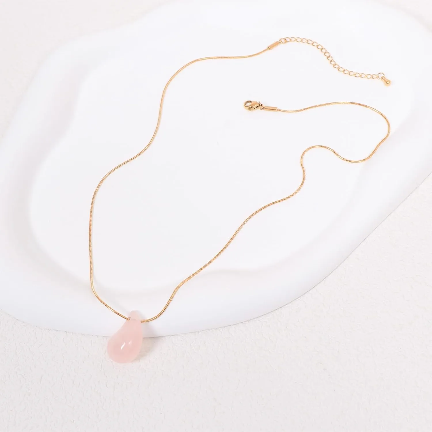 Natural Gemstone Teardrop Necklace Pendant for Women 18K Real Gold Plated Stone Chain Necklace Healing Turquoise/Pink Crystal/Lapis Lauzli/Green Aventurine Jewelry Gift for Wife Girlfriend