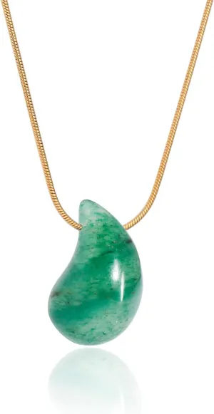Natural Gemstone Teardrop Necklace Pendant for Women 18K Real Gold Plated Stone Chain Necklace Healing Turquoise/Pink Crystal/Lapis Lauzli/Green Aventurine Jewelry Gift for Wife Girlfriend