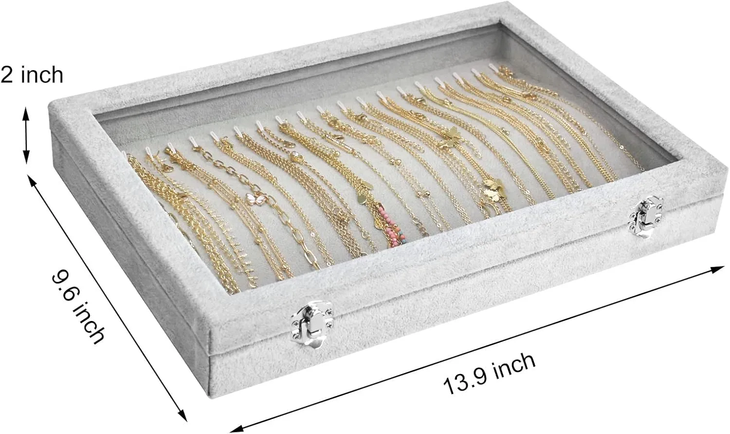 Necklace Organizer Box Premium 20 Hooks Necklace Display Jewelry Tray with Transparent Lid Jewelry Necklace Display Box for Necklace Pendants Suitable for Women and Girls (Grey)