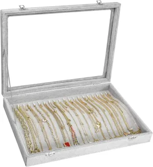 Necklace Organizer Box Premium 20 Hooks Necklace Display Jewelry Tray with Transparent Lid Jewelry Necklace Display Box for Necklace Pendants Suitable for Women and Girls (Grey)