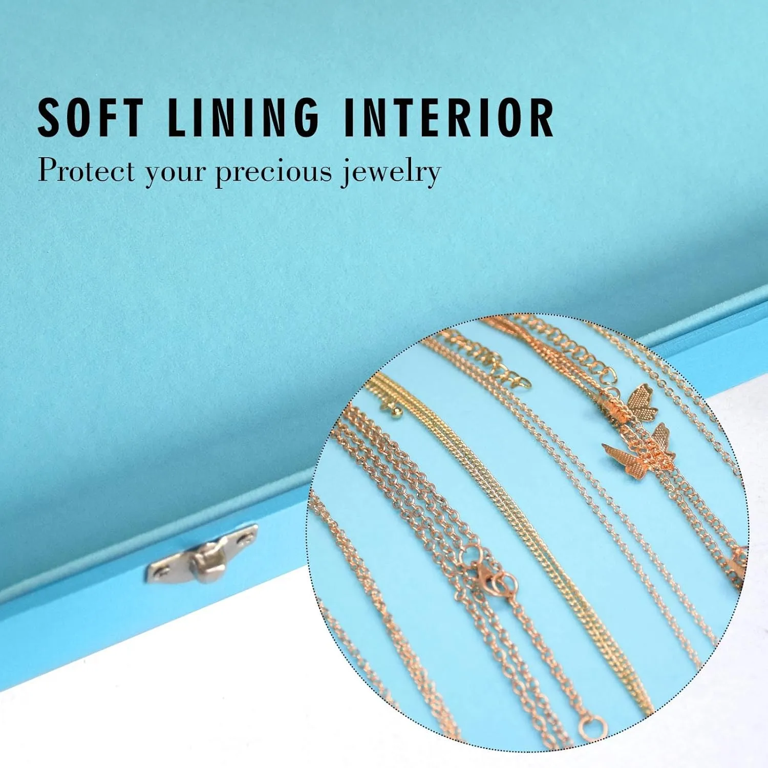 Necklace Organizer Box Premium 20 Hooks Necklace Display Jewelry Tray with Transparent Lid Jewelry Necklace Display Box for Necklace Pendants Suitable for Women and Girls (Sky Blue)