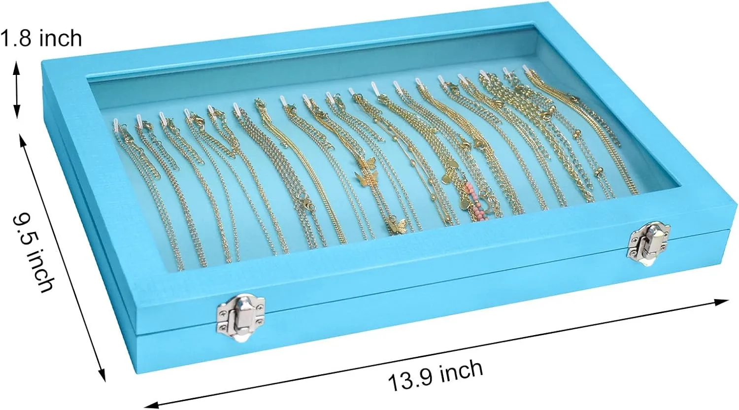 Necklace Organizer Box Premium 20 Hooks Necklace Display Jewelry Tray with Transparent Lid Jewelry Necklace Display Box for Necklace Pendants Suitable for Women and Girls (Sky Blue)