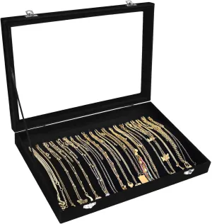 Necklace Organizer Box Premium 20 Hooks Velvet Necklace Display Jewelry Tray with Transparent Lid Jewelry Necklace Display Box for Necklace Pendants Suitable for Women and Girls (Black)