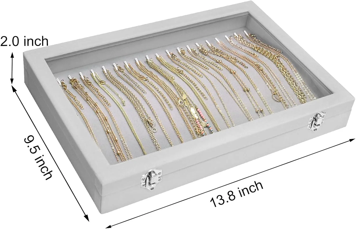 Necklace Organizer Box Premium 20 Hooks Velvet Necklace Display Jewelry Tray with Transparent Lid Jewelry Necklace Display Box for Necklace Pendants Suitable for Women and Girls (Grey)
