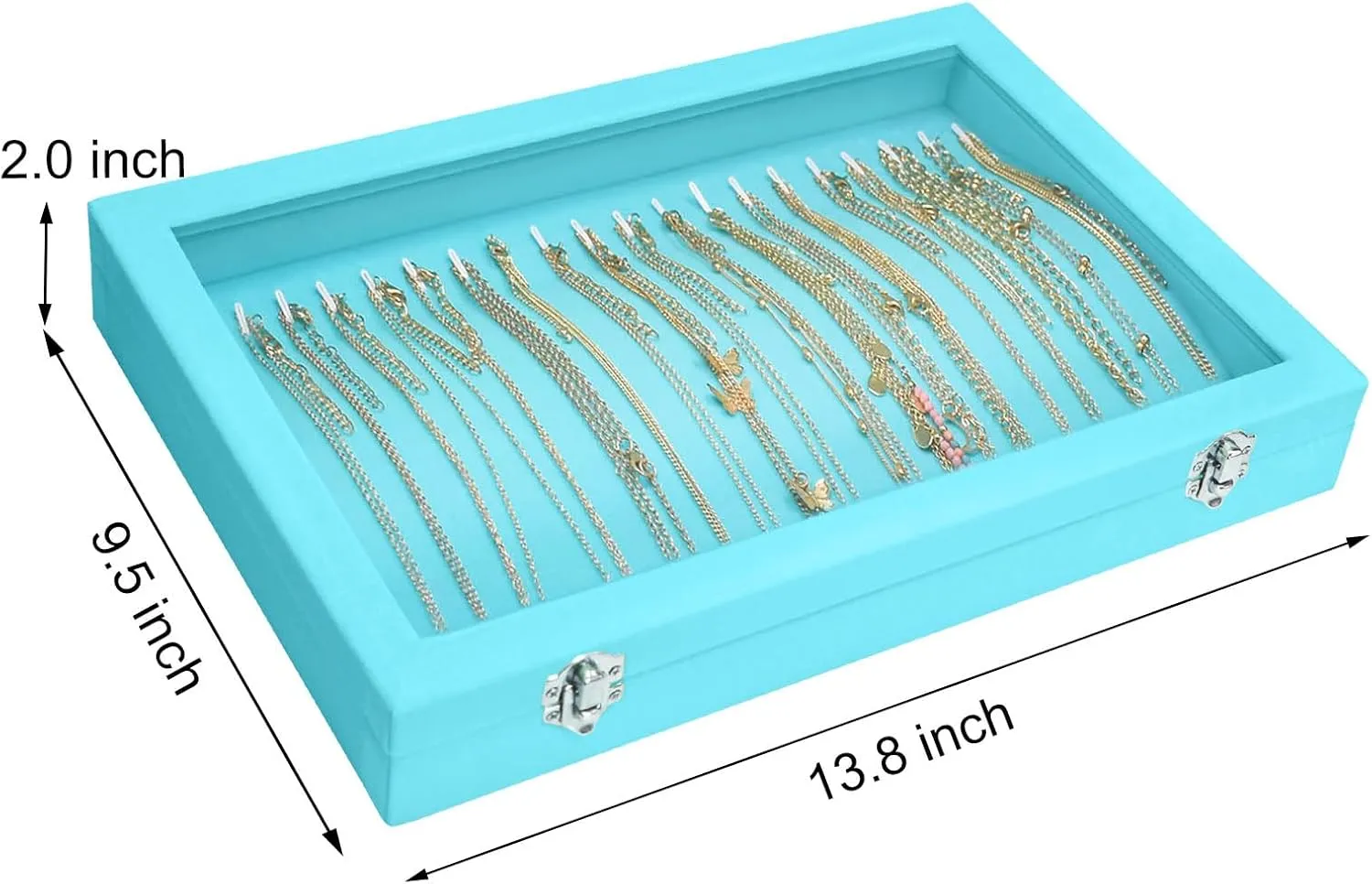 Necklace Organizer Box Premium 20 Hooks Velvet Necklace Display Jewelry Tray with Transparent Lid Jewelry Necklace Display Box for Necklace Pendants Suitable for Women and Girls (Light Blue)