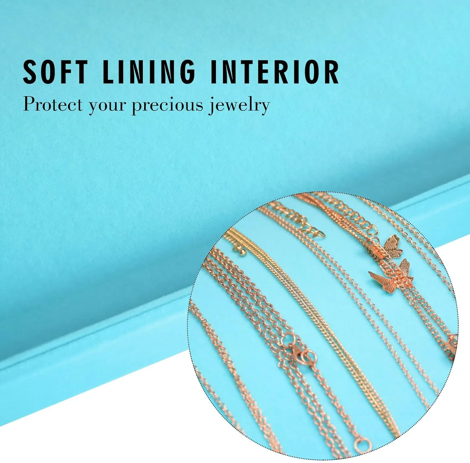 Necklace Organizer Box Premium 20 Hooks Velvet Necklace Display Jewelry Tray with Transparent Lid Jewelry Necklace Display Box for Necklace Pendants Suitable for Women and Girls (Light Blue)