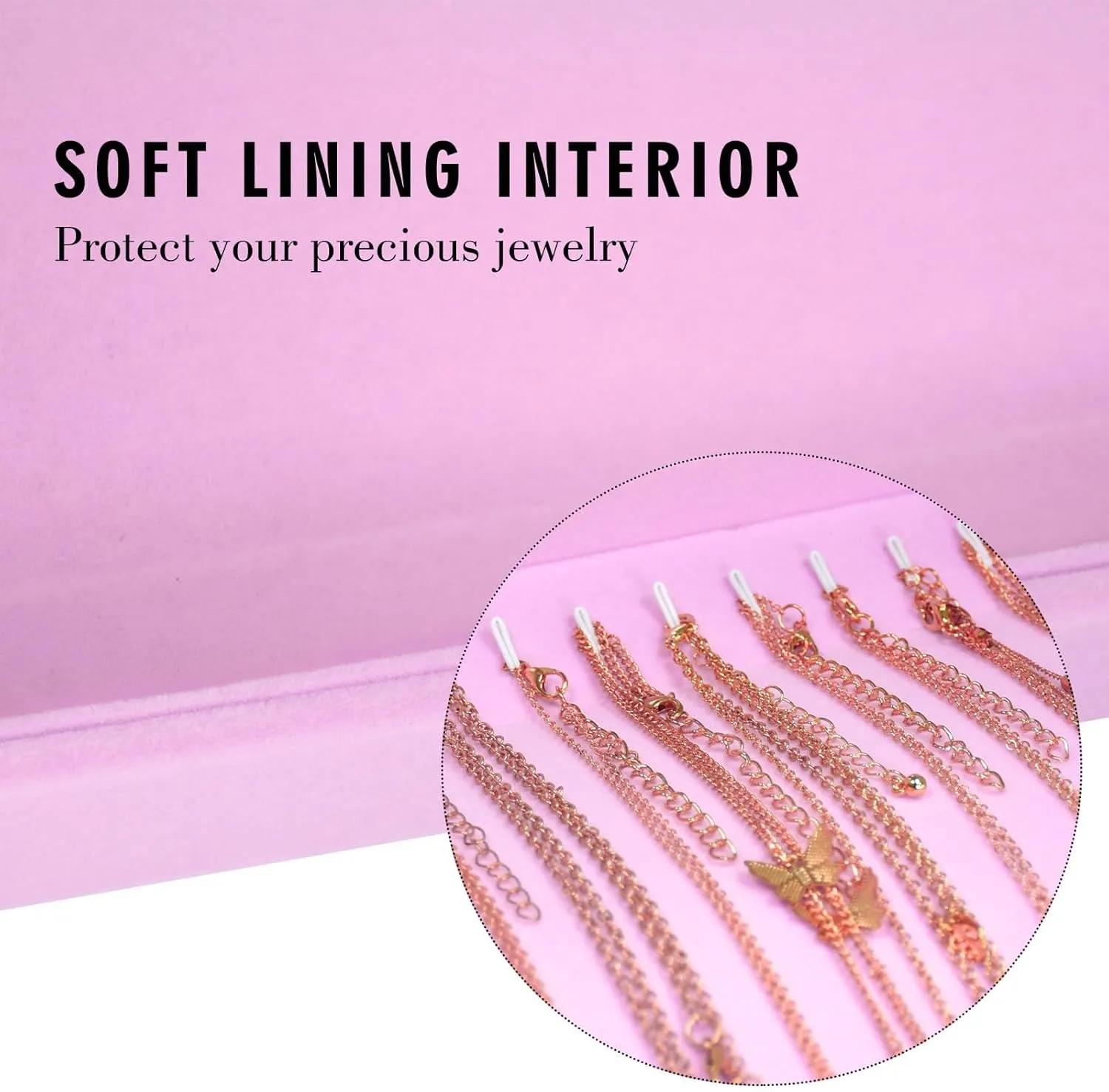 Necklace Organizer Box Premium 20 Hooks Velvet Necklace Display Jewelry Tray with Transparent Lid Jewelry Necklace Display Box for Necklace Pendants Suitable for Women and Girls (Pink)