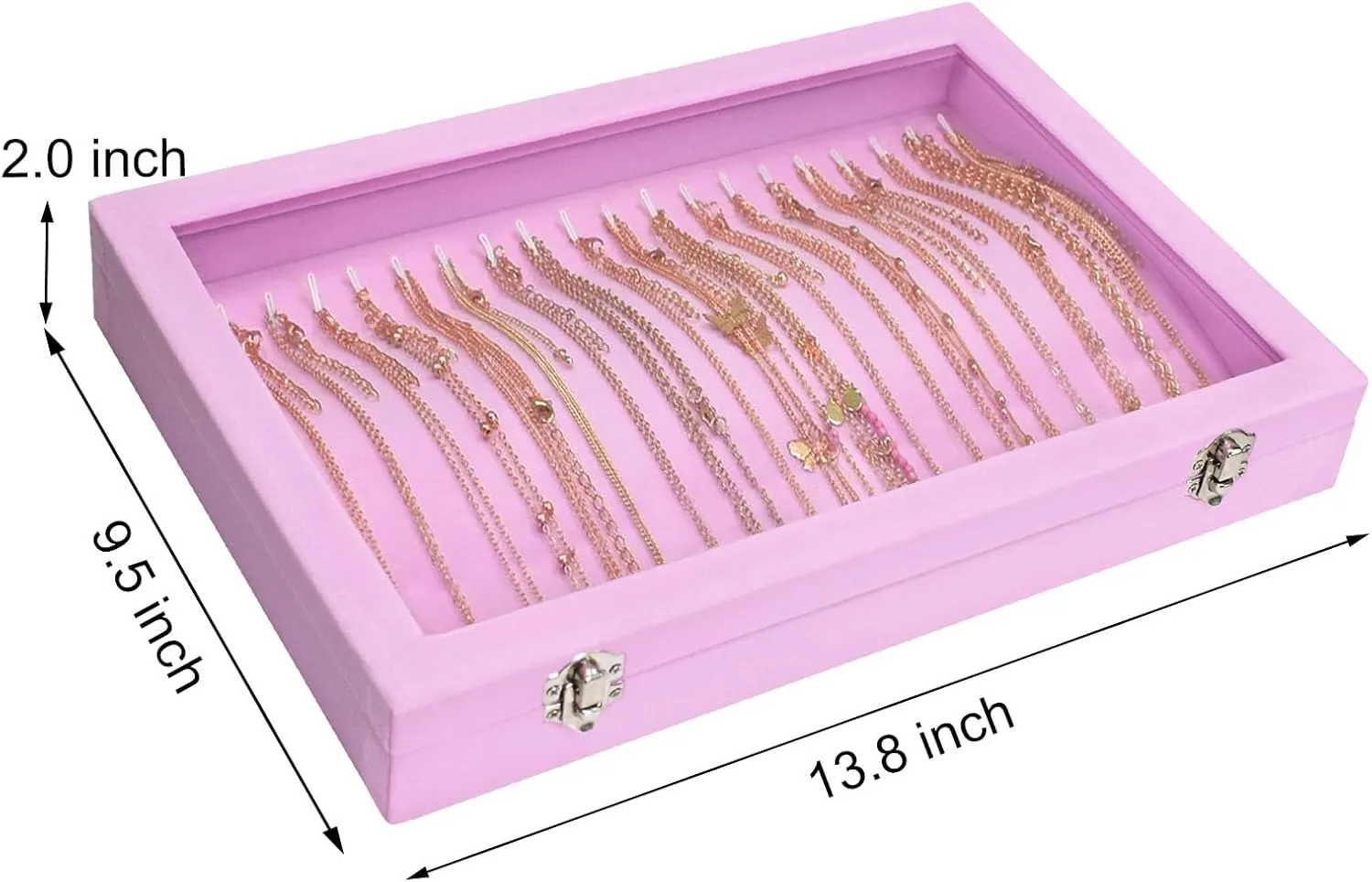 Necklace Organizer Box Premium 20 Hooks Velvet Necklace Display Jewelry Tray with Transparent Lid Jewelry Necklace Display Box for Necklace Pendants Suitable for Women and Girls (Pink)