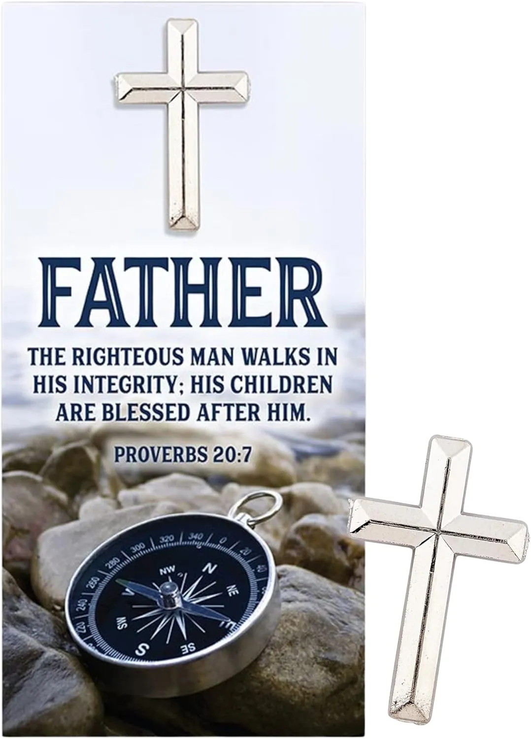 Needzo Cross Lapel Pin with Prayer Card, Religious Fathers Gift, 1 Inch Emblem for Catholic Men, 4 by 2 Inch Devotional