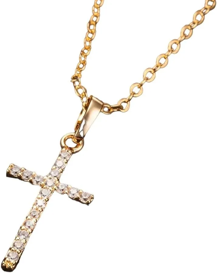New 2025 Hiphop Fashion Cross Necklace For Women Crystal Zircon Men Necklace Metal Chains Choker Jesus Pendants Decoration Jewelry Commemorative With For You Accessories Trendy Creative Best For Gift