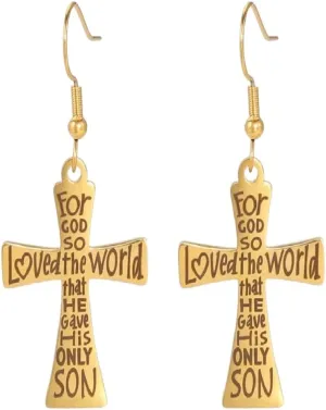 New 2025 Unisex Bible Verse Cross Pendants Drop Earrings Christian Inspiration Faith Love Jesus Charm Stainless Steel Women Decoration Jewelry Luxury With You Accessories Trendy Best For Gift And Men