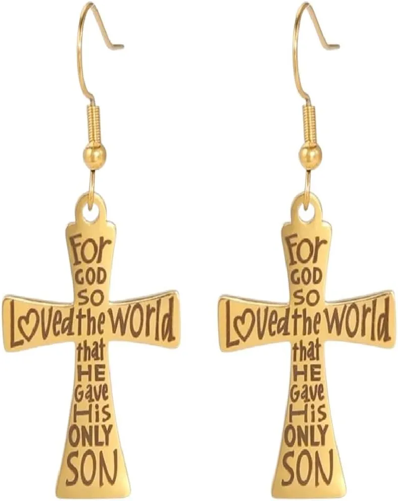 New 2025 Unisex Bible Verse Cross Pendants Drop Earrings Christian Inspiration Faith Love Jesus Charm Stainless Steel Women Decoration Jewelry Luxury With You Accessories Trendy Best For Gift And Men