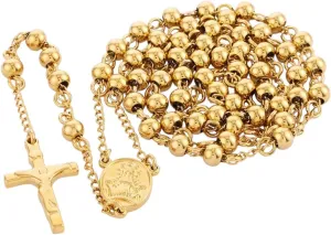 New 2025 Unisex Stainless Steel Beads Necklace Gold Color Rosary Necklaces Pendants Jesus Christ Cross Long Chain Men Women Decoration Jewelry Luxury With You Accessories Trendy Best For Gift And