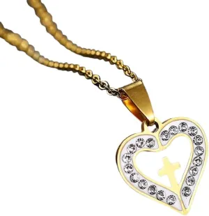 New 2026 Heart Jesus Cross Necklaces & Pendants For Women Stainless Steel Gold Color Pendant Prayer Decoration Jewelry Luxury With You Accessories Trendy Creative Best Gift