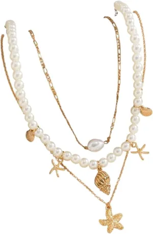New 2026 Unisex Separable 3 Layered Chains With Starfish Pendants Necklaces For Women Trendy Imitation Pearl Choker Collar Fashion Jewelry Gifts Decoration Luxury For Women And Men