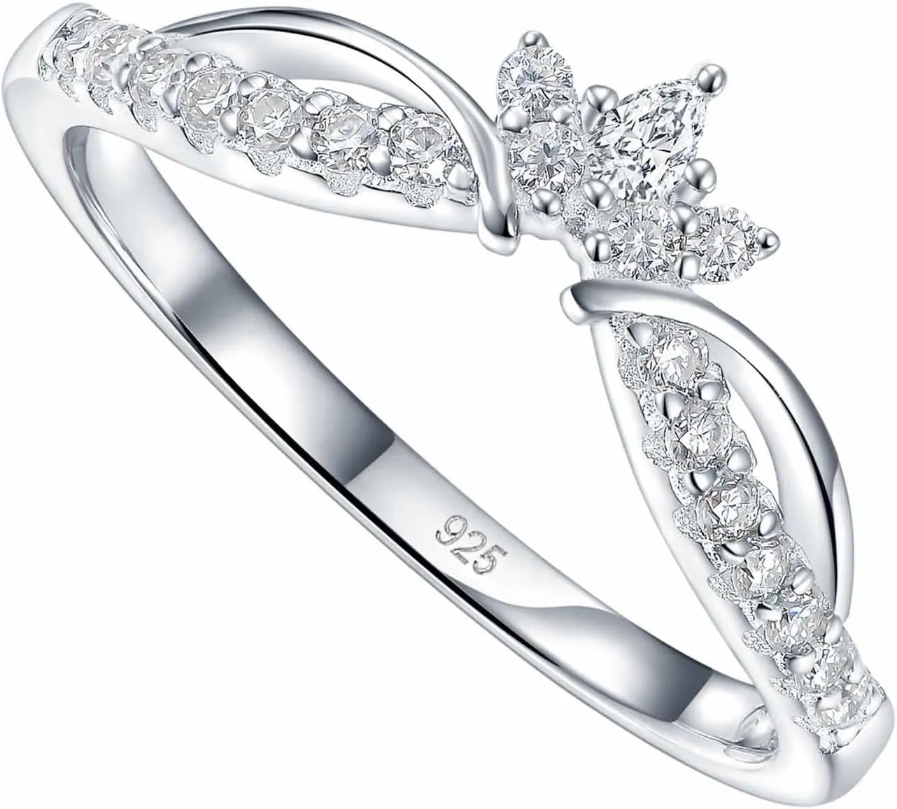 Newshe Jewellery Moissanite Curved Wedding Bands for Her Stacking Eternity Rings 925 Sterling Silver Wishbone Size 5-10