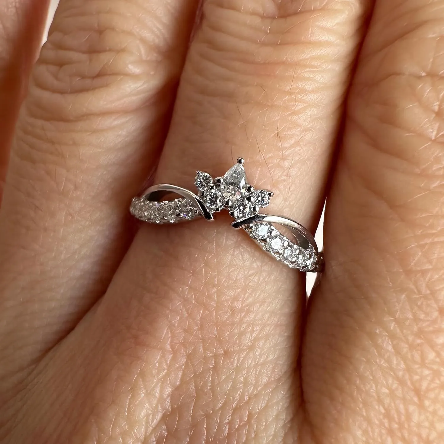 Newshe Jewellery Moissanite Curved Wedding Bands for Her Stacking Eternity Rings 925 Sterling Silver Wishbone Size 5-10
