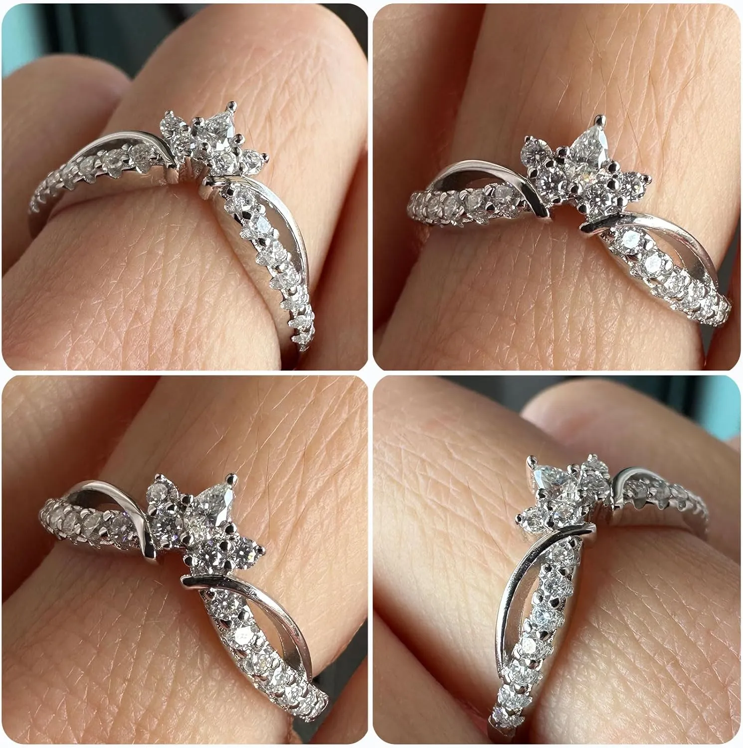 Newshe Jewellery Moissanite Curved Wedding Bands for Her Stacking Eternity Rings 925 Sterling Silver Wishbone Size 5-10
