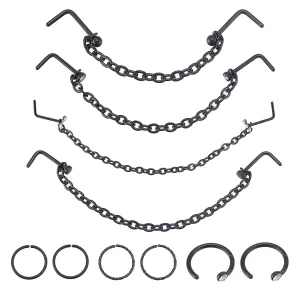 NICENEEDED 10 Pcs Nose Rings Chain, Black Nose Studs Nostril Chain, Nose Piercing Jewelry Nose Ring Stud Across Nose Tassel Chain Nose Jewelry for Women Men