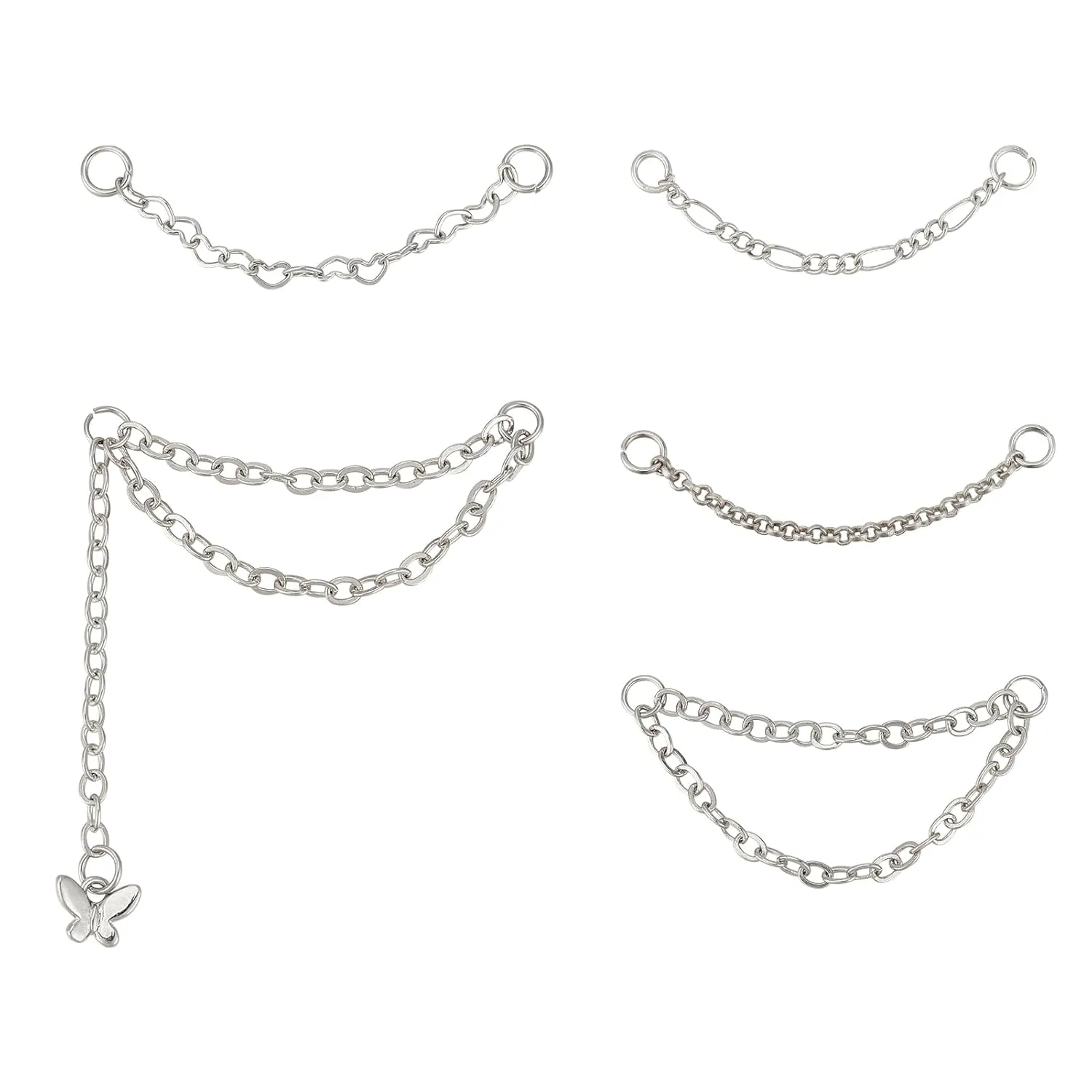 NICENEEDED 5 Pcs Nose Rings Chain, Sliver Nose Studs Nostril Chain, Nose Piercing Jewelry Nose Ring Stud Across Nose Jewelry