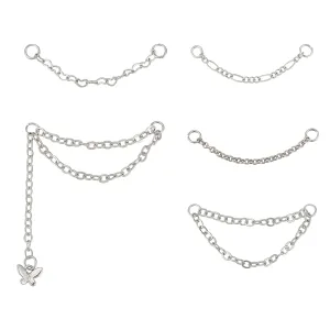 NICENEEDED 5 Pcs Nose Rings Chain, Sliver Nose Studs Nostril Chain, Nose Piercing Jewelry Nose Ring Stud Across Nose Jewelry