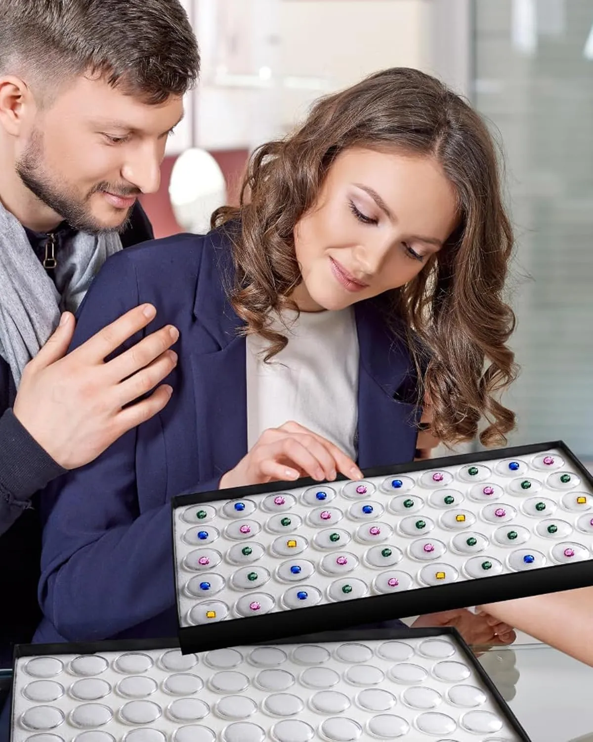 Novel Box Jewelry Tray with Lid 8.25x14.75x1   Small Size 50 Gems Jars | Glass Jewelry Box with Fitted Lid & White Tray Foam Liner | Glass Rock Storage Box | Display Boxes for Collectibles