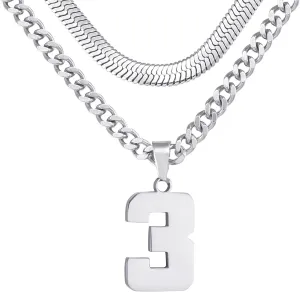 Number Necklace, Layered Necklace for Men, Jersey Number Necklace for Boy Athlete, 18 20 In Stainless Steels Chain for Men With Number Pendant, Basketball Football Baseball Number Necklaces for Boys