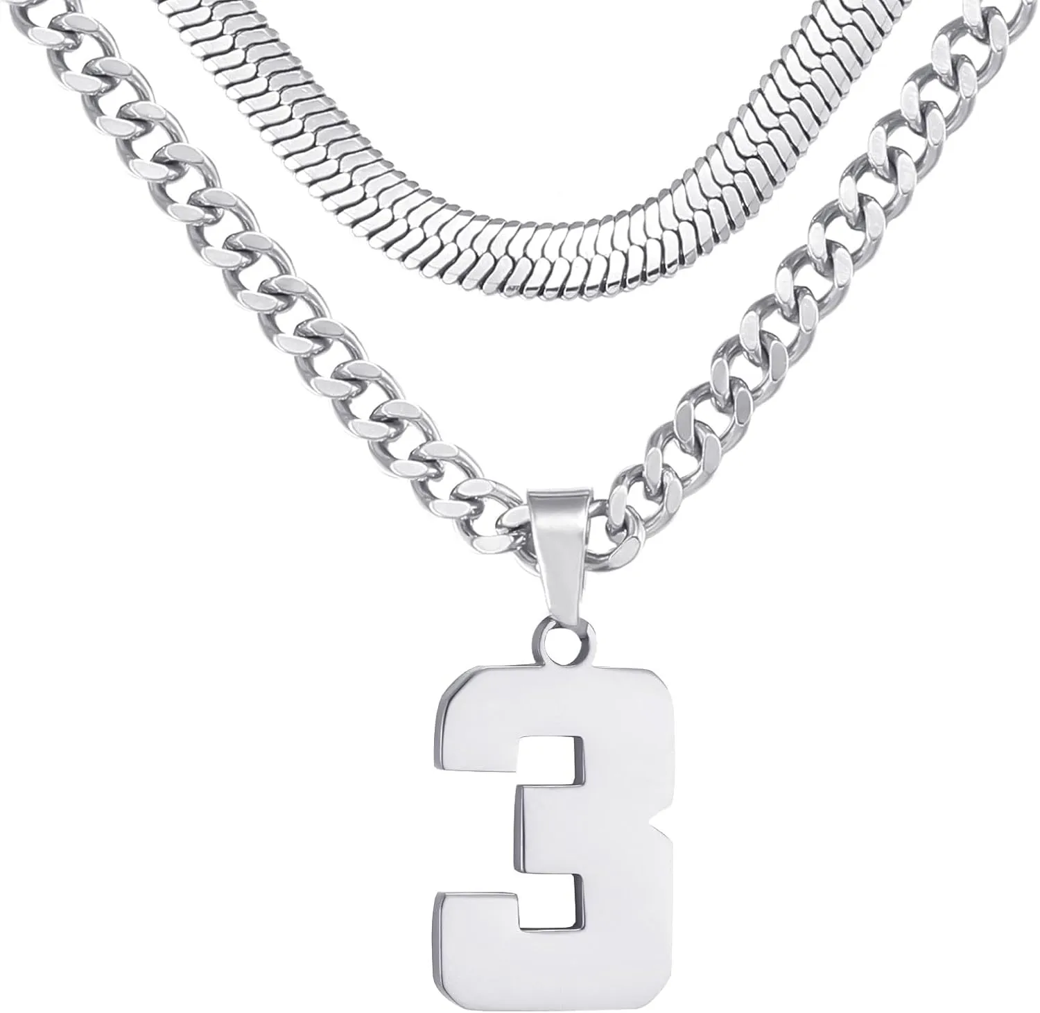 Number Necklace, Layered Necklace for Men, Jersey Number Necklace for Boy Athlete, 18 20 In Stainless Steels Chain for Men With Number Pendant, Basketball Football Baseball Number Necklaces for Boys