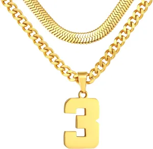 Number Necklace, Layered Necklace for Men, Jersey Number Necklace for Boy Athlete, 18 20 In Stainless Steels Chain for Men With Number Pendant, Basketball Football Baseball Number Necklaces for Boys