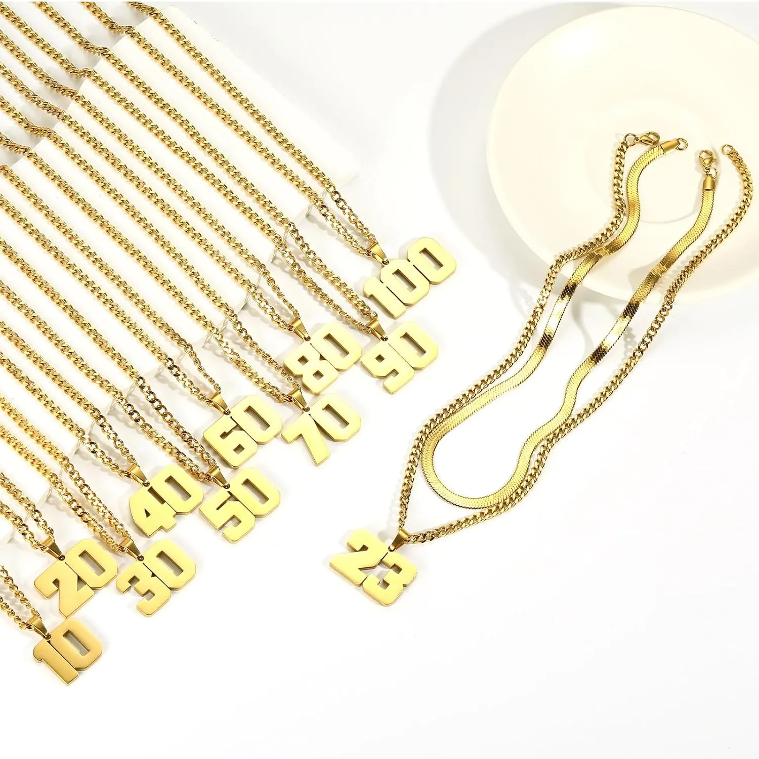 Number Necklace, Layered Necklace for Men, Jersey Number Necklace for Boy Athlete, 18 20 In Stainless Steels Chain for Men With Number Pendant, Basketball Football Baseball Number Necklaces for Boys