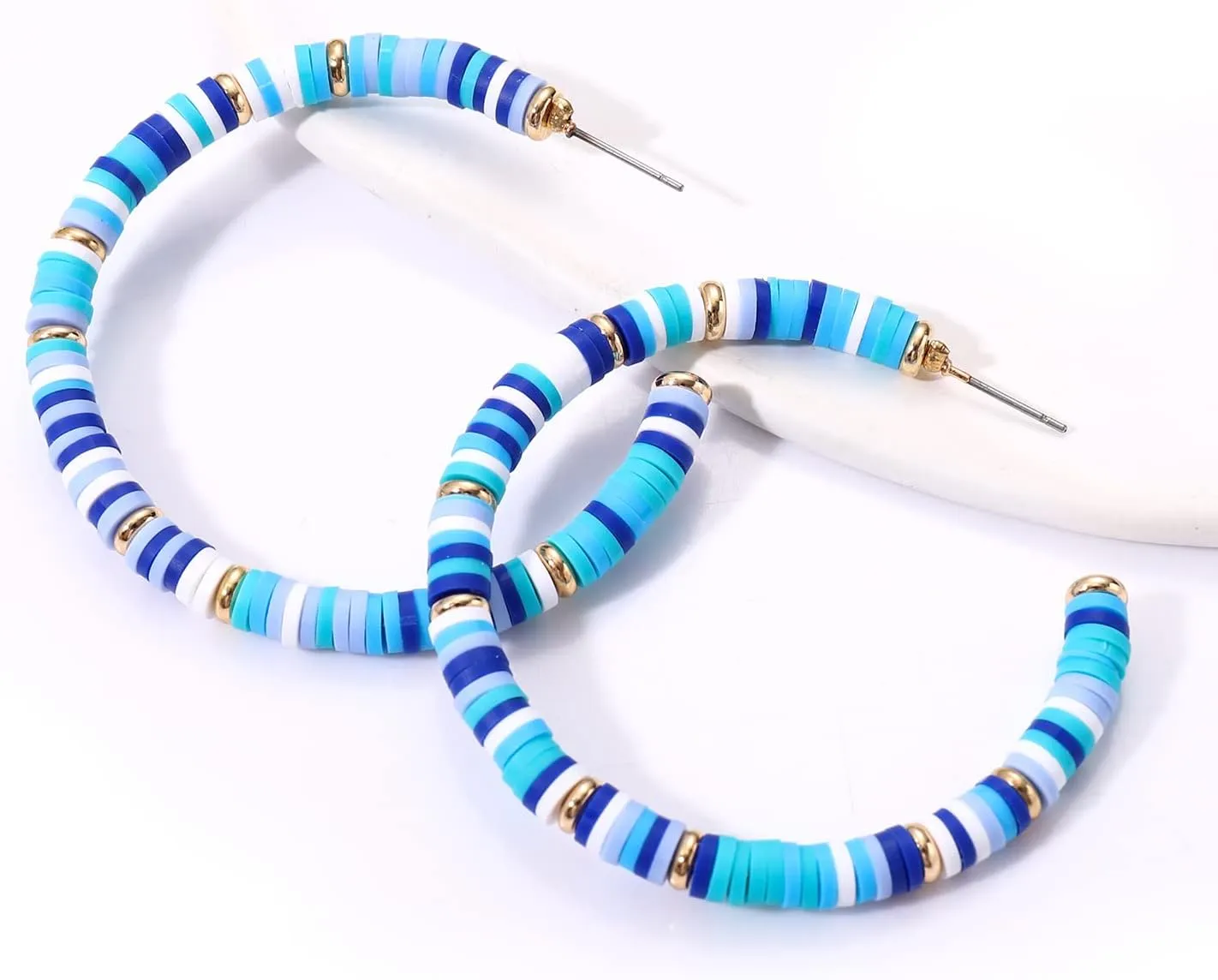 NVENF Heishi Bead Hoop Earrings for Women Rainbow Vinyl Disc Beads Circle Earring Studs Handmade Bohemia Summer Beach Earring Vacation Party Gifts