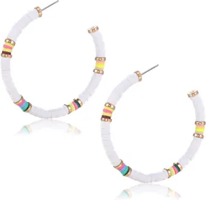 NVENF Heishi Bead Hoop Earrings for Women Rainbow Vinyl Disc Beads Circle Earring Studs Handmade Bohemia Summer Beach Earring Vacation Party Gifts