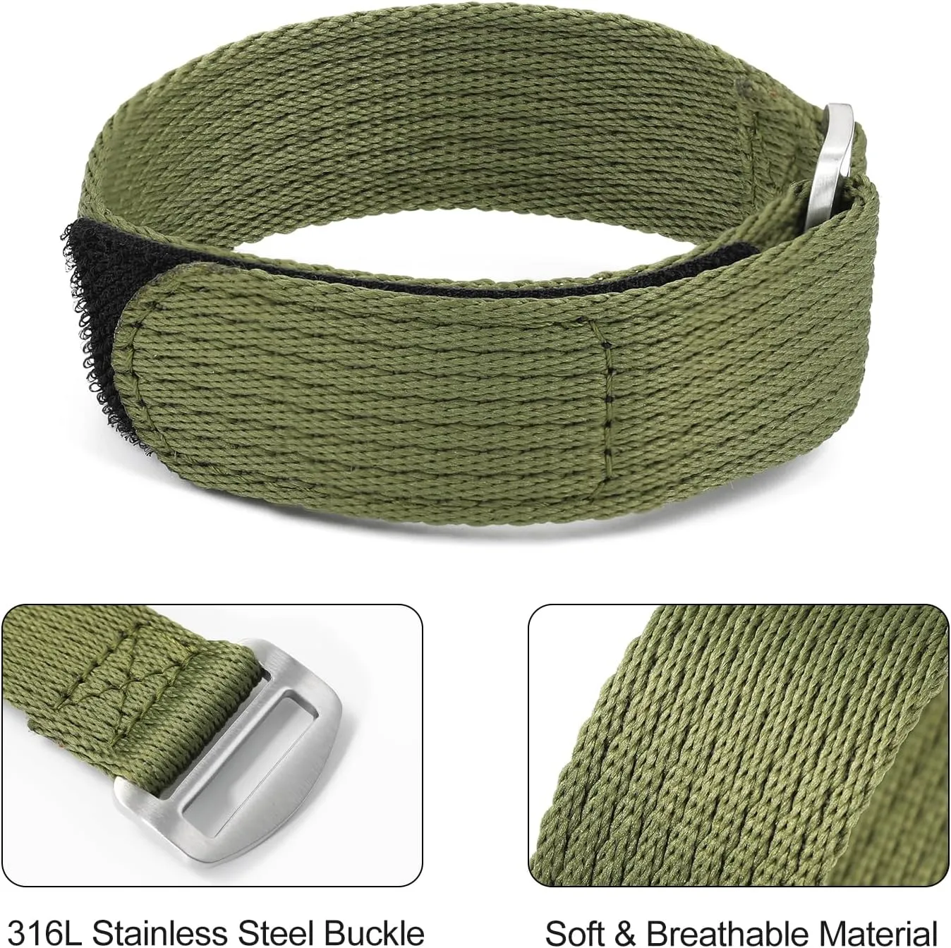 Nylon Watch Band - Hook and Loop Fasteners Soft Watch Strap 20mm 22mm - Sport Watch Bands for Men Women