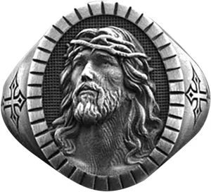 OIDIMS Men's Jesus Head Ring Catholic Christian Cross Vintage Signet Retro Religious Amulet Baptism Bands Hip Hop Biker Jewelry Gift for Men Women Father's Day Accessories