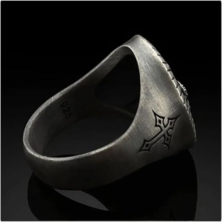 OIDIMS Men's Jesus Head Ring Catholic Christian Cross Vintage Signet Retro Religious Amulet Baptism Bands Hip Hop Biker Jewelry Gift for Men Women Father's Day Accessories