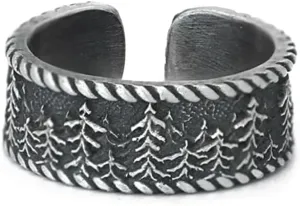 OIDIMS Vintage Forest Cuff Open Ring for Women Men Couple Wedding Bands Retro Trendy Nature Tree Adjustable Thumb Rings Finger Comfort Fit Birthday Jewelry Gifts Boyfriend Girlfriend