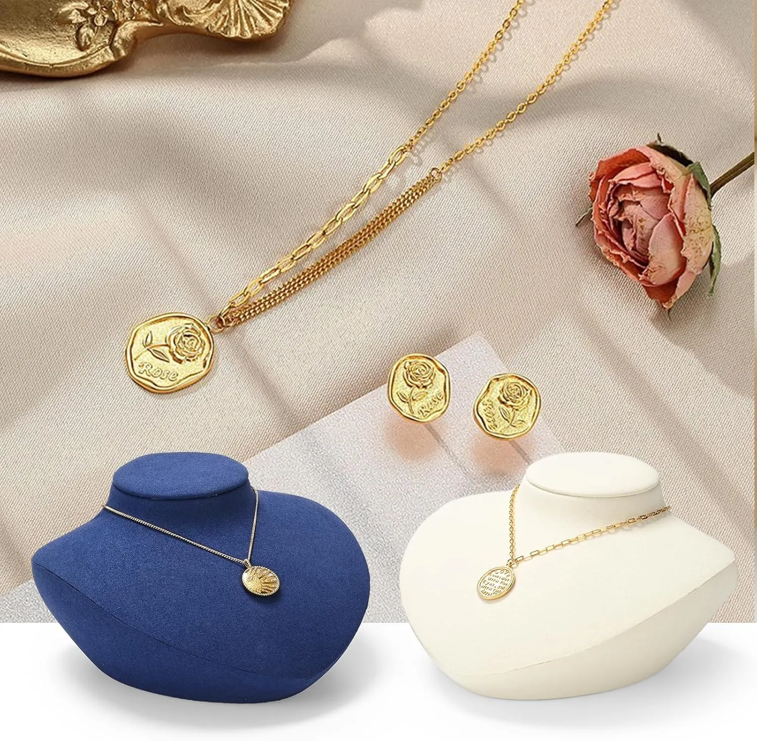 Oirlv Luxury Microfiber Necklace Bust Jewelry Bust for Pendant Showcase Necklace Display Stand(Blue)
