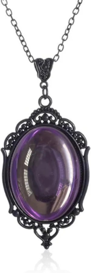 ONLYJUMP Gothic Stardust Multi Colored Crystal Pendant Necklace for Women Punk Style Vintage Cameo Oval Geometric Chic B Red Purple Rhinestone Satan Demon Chain Necklace Halloween Party Jewelry