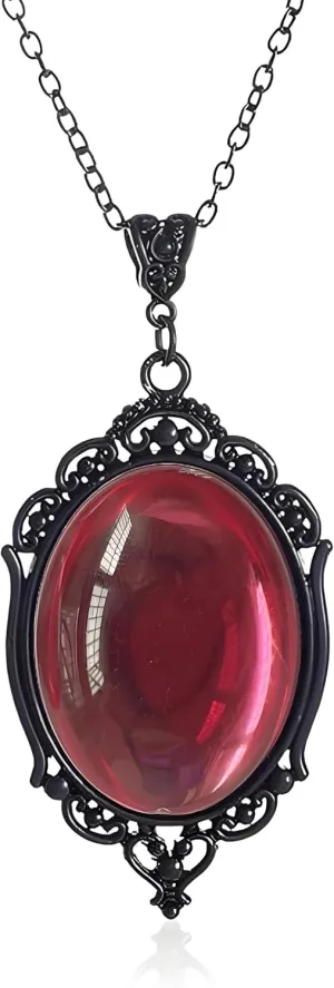 ONLYJUMP Gothic Stardust Multi Colored Crystal Pendant Necklace for Women Punk Style Vintage Cameo Oval Geometric Chic B Red Purple Rhinestone Satan Demon Chain Necklace Halloween Party Jewelry