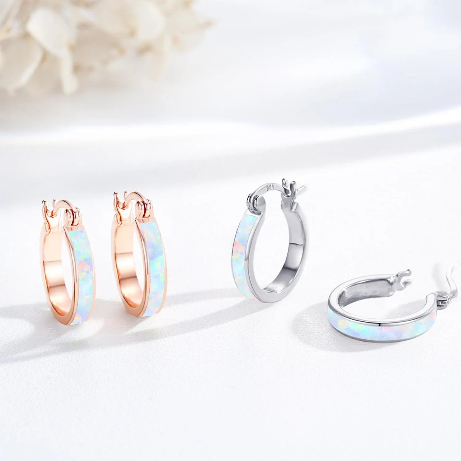 Opal Earrings Blue/Pink/White/Fire/Red Fire Opal Hoop Earrings for Women 925 Sterling Silver Hoop Earrings Jewelry Gifts for Girls