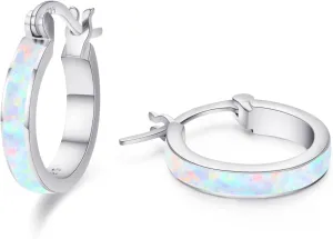 Opal Earrings Blue/Pink/White/Fire/Red Fire Opal Hoop Earrings for Women 925 Sterling Silver Hoop Earrings Jewelry Gifts for Girls