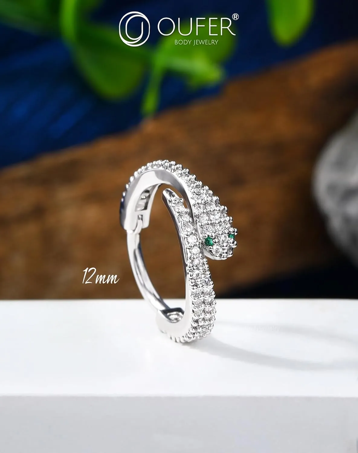 OUFER Cartilage Helix Hoop Earrings, 16G Orbital Conch Earrings, Tragus Daith Helix Piercings Jewelry, Snake CZ Rook Earrings, Surgical Steel Clicker Silver Nose Rings