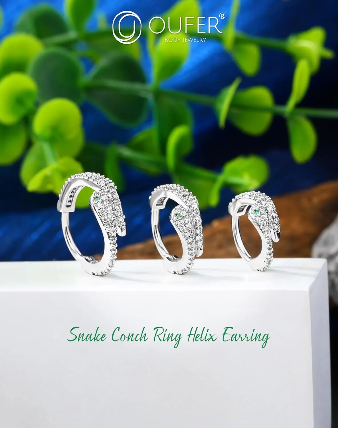 OUFER Cartilage Helix Hoop Earrings, 16G Orbital Conch Earrings, Tragus Daith Helix Piercings Jewelry, Snake CZ Rook Earrings, Surgical Steel Clicker Silver Nose Rings