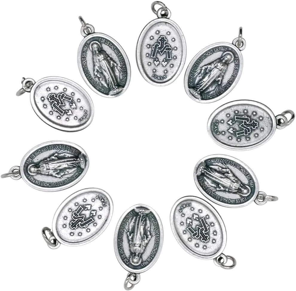 Pack of Ten 1" Miraculous Medals | Silver-Tone Metal Pendants | Great Catholic Gift for First Holy Communion and Confirmation | Add to DIY Chaplet or Religious Jewelry