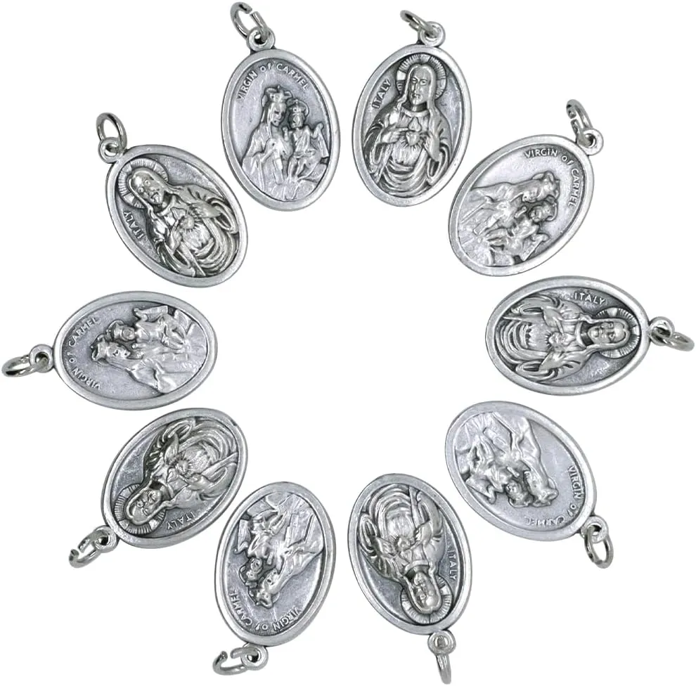 Pack of Ten 1" Scapular Medals | Silver-Tone Metal Pendants | Great Catholic Gift for First Holy Communion and Confirmation | Add to DIY Chaplet or Religious Jewelry