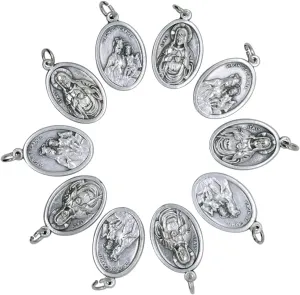 Pack of Ten 1" Scapular Medals | Silver-Tone Metal Pendants | Great Catholic Gift for First Holy Communion and Confirmation | Add to DIY Chaplet or Religious Jewelry