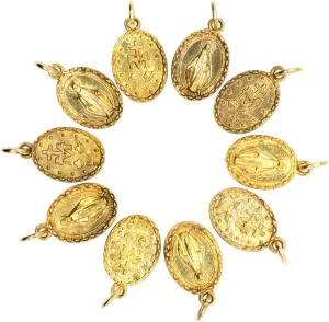 Pack of Ten Miraculous Medal Pendants | Gold-Tone Metal | Great for Religious Jewlery or Chaplets | Catholic Gift for First Holy Communion and Confirmation | Made in Italy