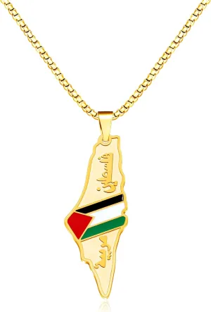 Palestine Flag Necklace, Stainless Steel Arabic Pendant, Islamic Faith Jewelry for Men and Women, Middle Eastern Religious Charm, Holy Land Souvenir Gift Y5138