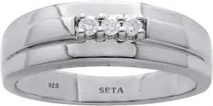 Palm Beach Jewelry Men's .09 TCW Platinum-Plated Sterling Silver 3-Stone Diamond Band